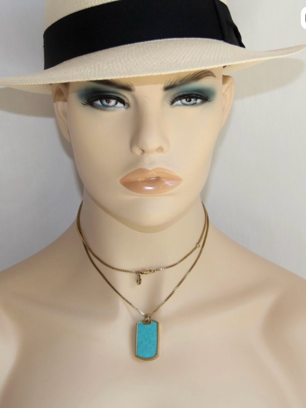 Michael Kors Gold-Tone Double Chain Necklace with Turquoise Pendant